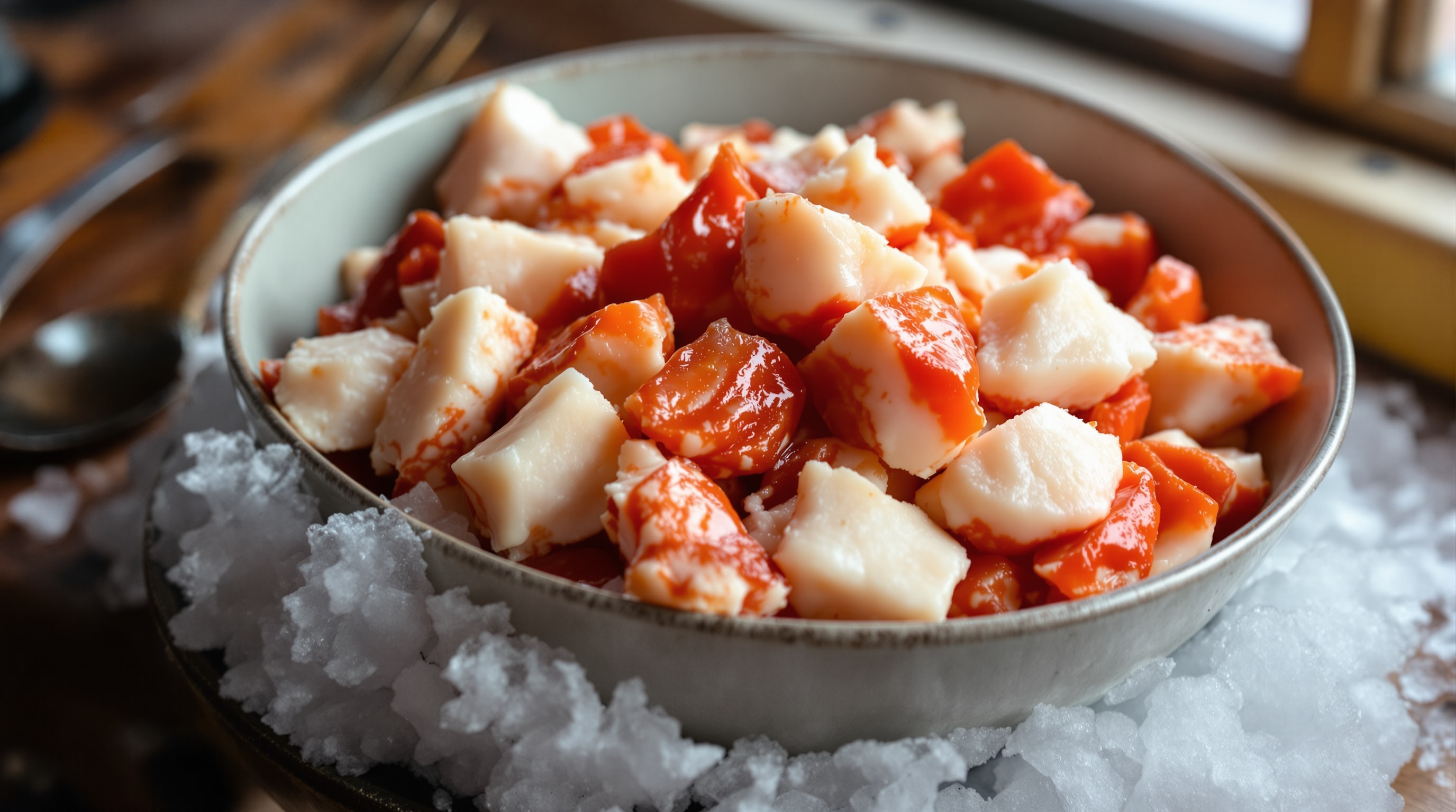 Picked lobster claw and knuckle meat in a bowl on ice
